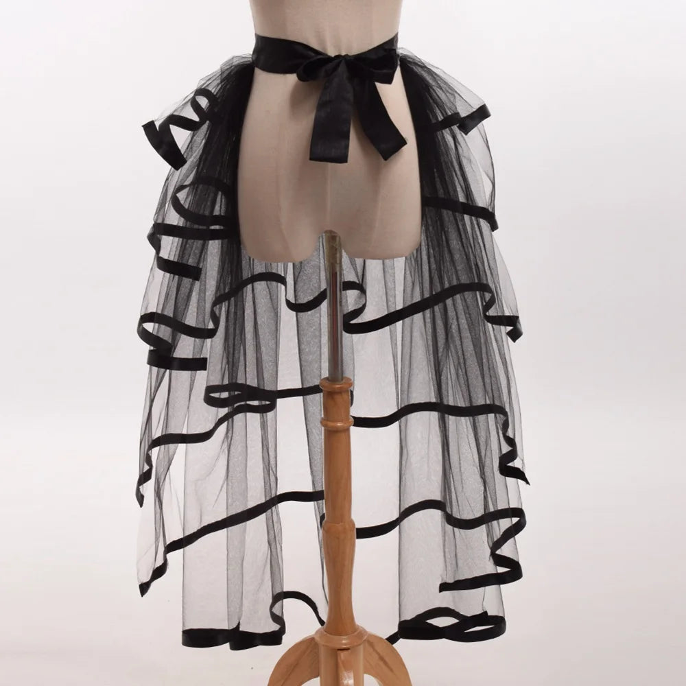 Women Punk Puffy Ruffle Tutu Bustle Skirts Sexy Steampunk Cocktail Party Tie-on Overskirt Gothic Tulle Skirt for Female