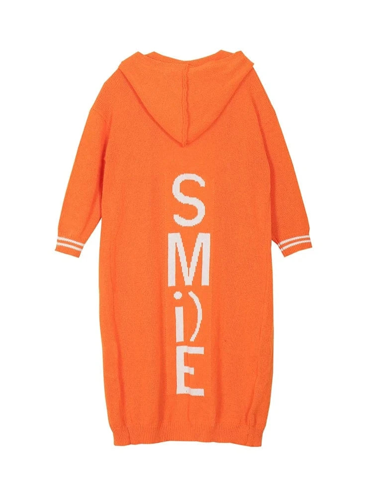 plus Size Monogrammed Back Oversized Loose Knit Cardigan Women's Sweater Jacket with Pockets Best for Autumn Winter