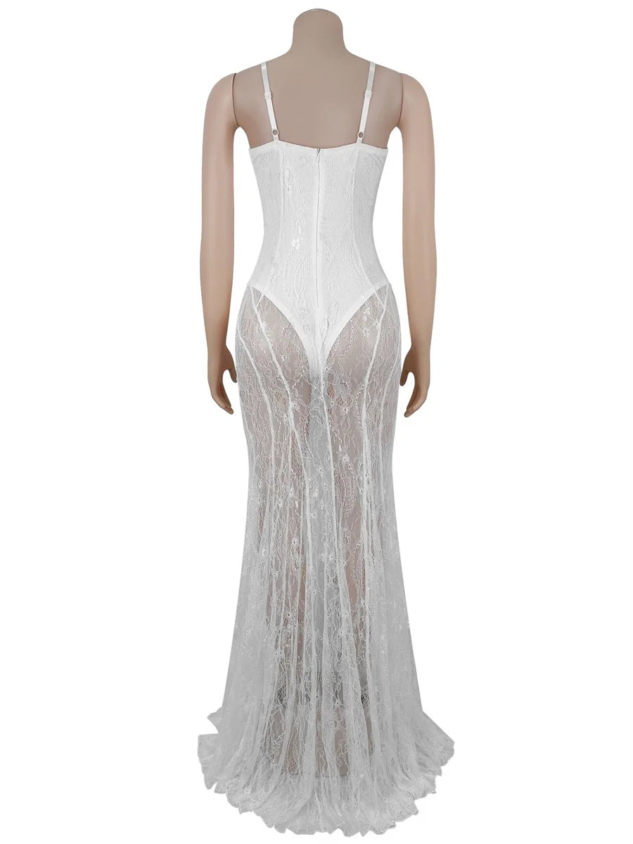 Weird Puss Sexy Mesh Jacquard Dress Women See Through Patchwork Sleeveless Backless Stretch Skinny Midnight Party Club Vestidos