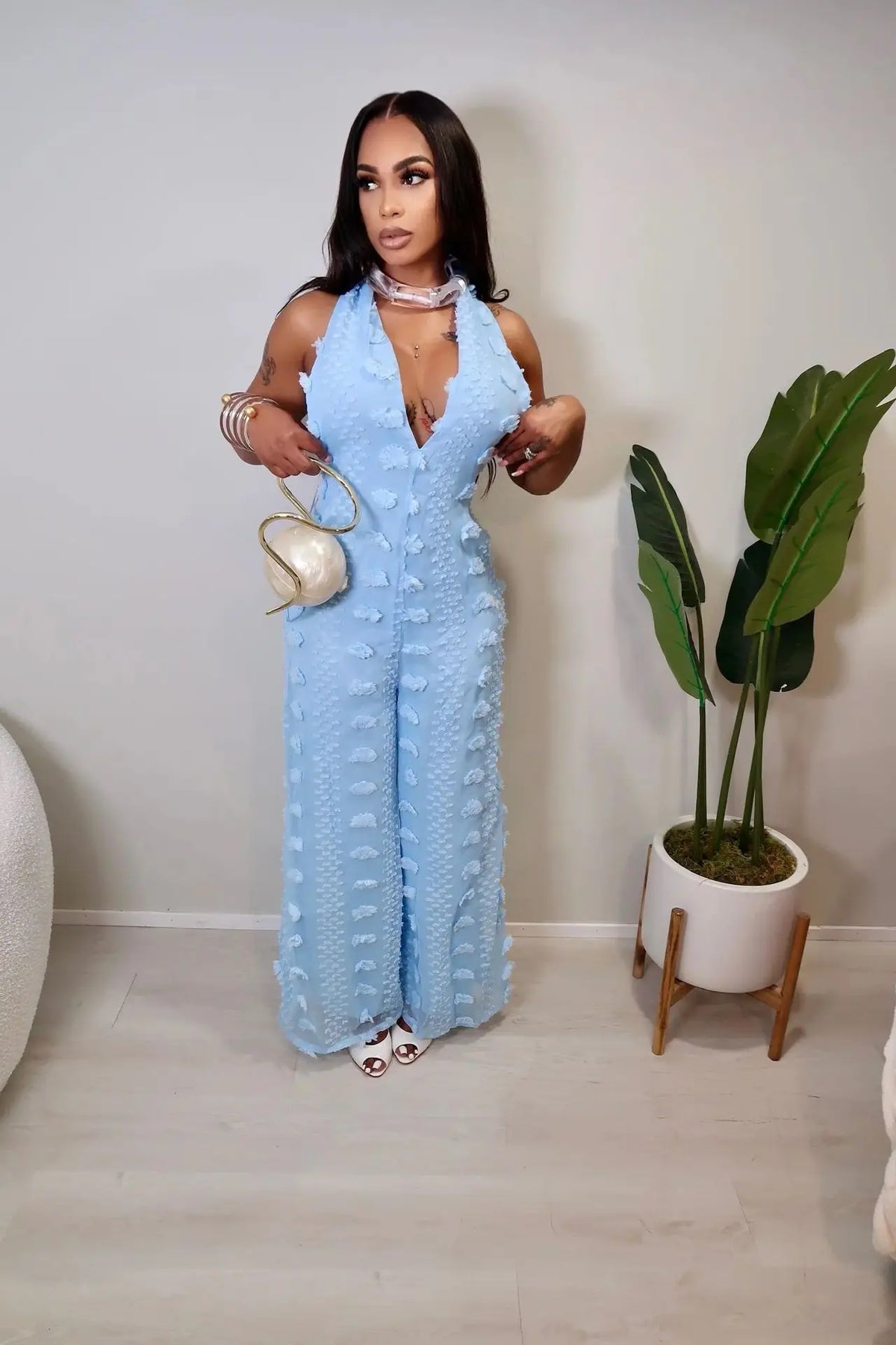 Sleeveless Backless V Neck Wide Leg Jumpsuit for Women
