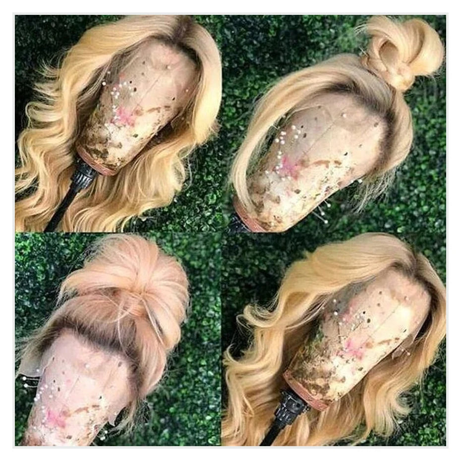 13x6 Lace Frontal Wig Brazilian Straight Full Lace Human Hair Wig 2 Tone Dark Root 1B 613 Ombre Blonde Lace Front Wigs for Women