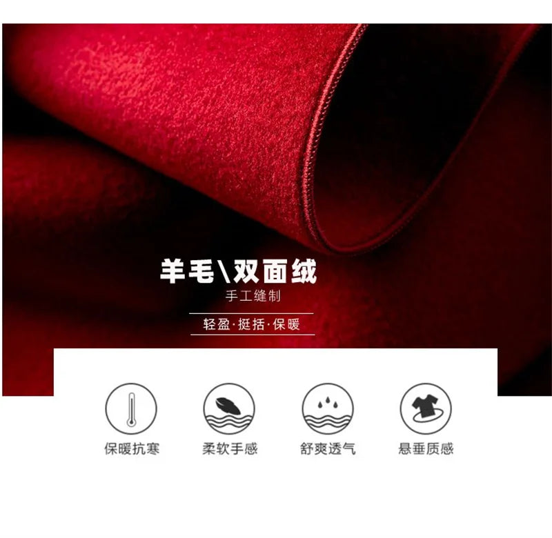 High-Quality Double-Sided Woolen Coat For Women 2024 New Short With Temperament Doll Neck Mother's Outfit Woolen Coat Female Red