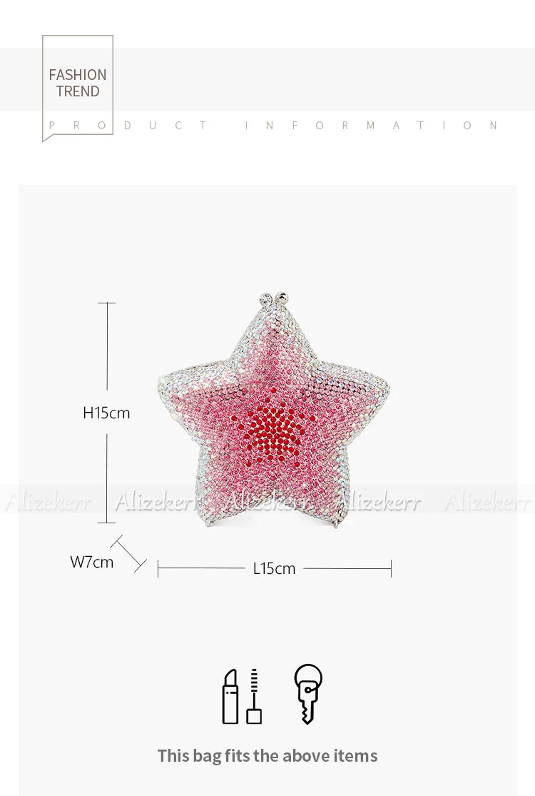 Alizekerr Star Shaped Crystal Evening Bags Women Boutique Gorgeous Sparkling Rhinestone Mini Metal Clutch Purses Wedding Party