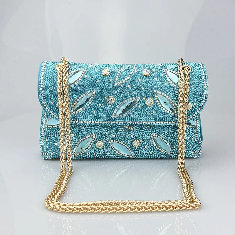 New Cross-Border High-End Feel Large Brick Socialite Style Diamond Underarm Handbag Embroidered Color Diamond Chain Chinese Dres