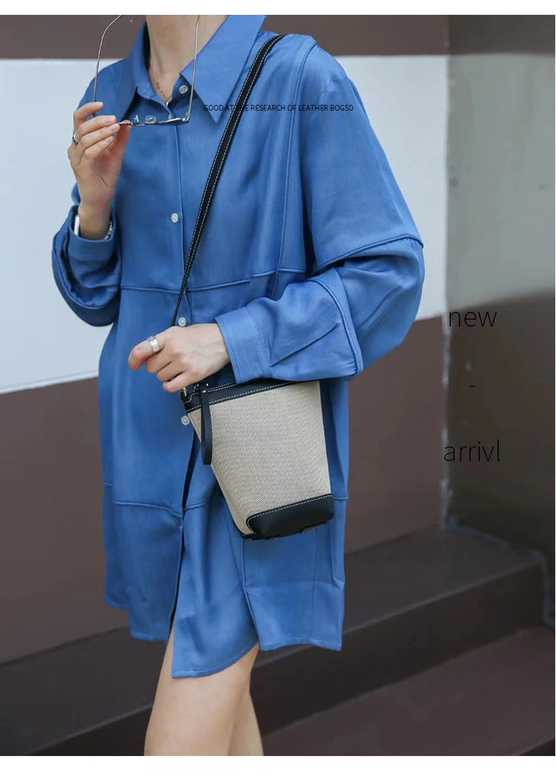 2024 Genuine leather Canvas Crossbody Women's Bag Bucket Bag Autumn Winter Ladies Designer Luxury Brand Lightweight Small Bag