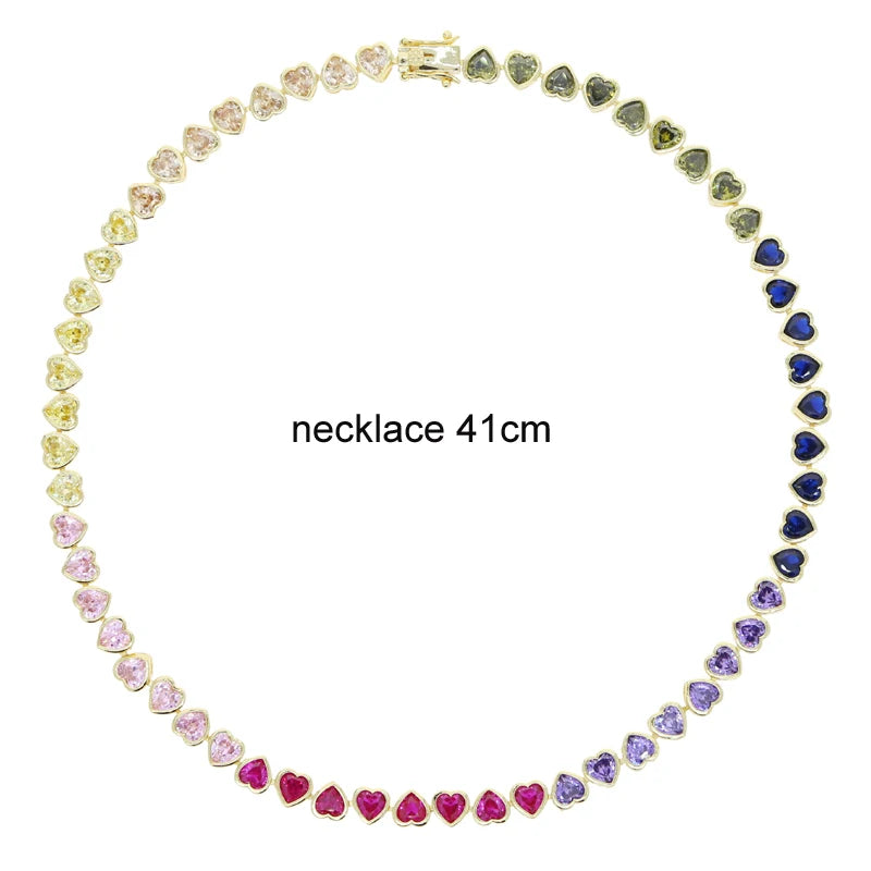 Rainbow Heart Bracelet And Necklace Set