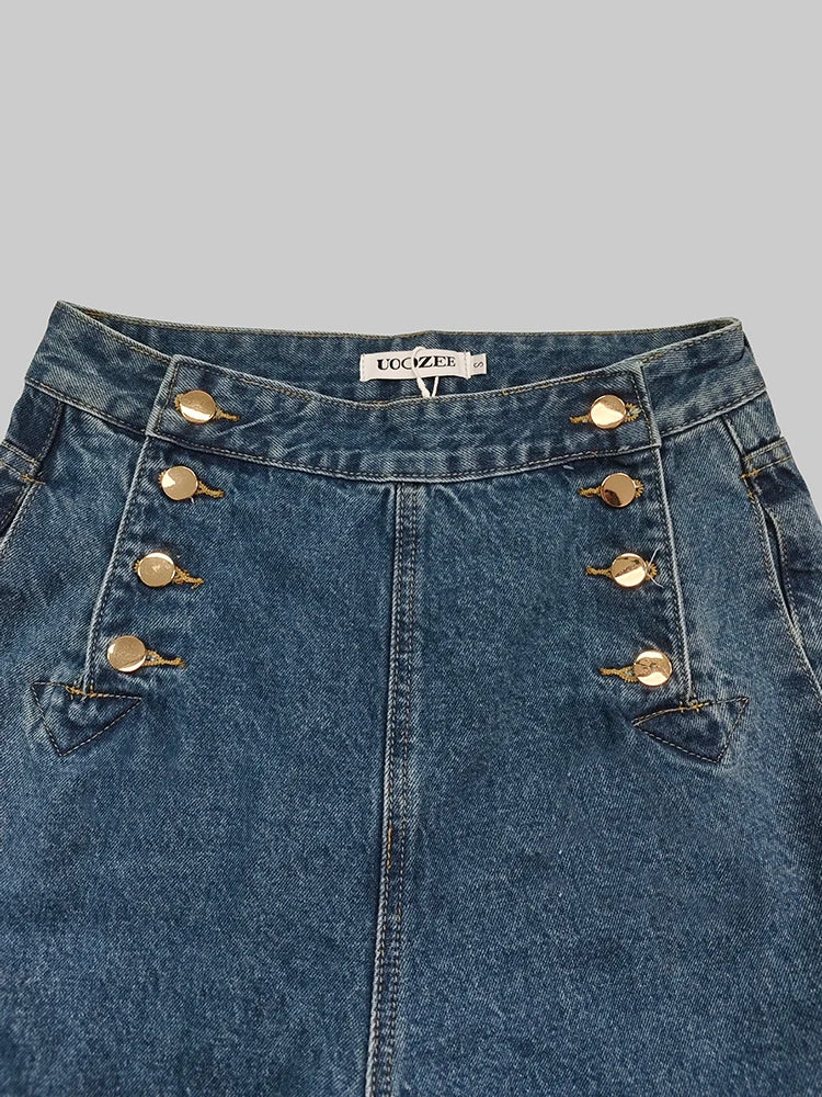 Beautyblue Fashion Women's Jeans Button Baggy Denim Jeans Pants High Waist Casual Classic Blue Wide Leg Trouser Female Y2K Punk
