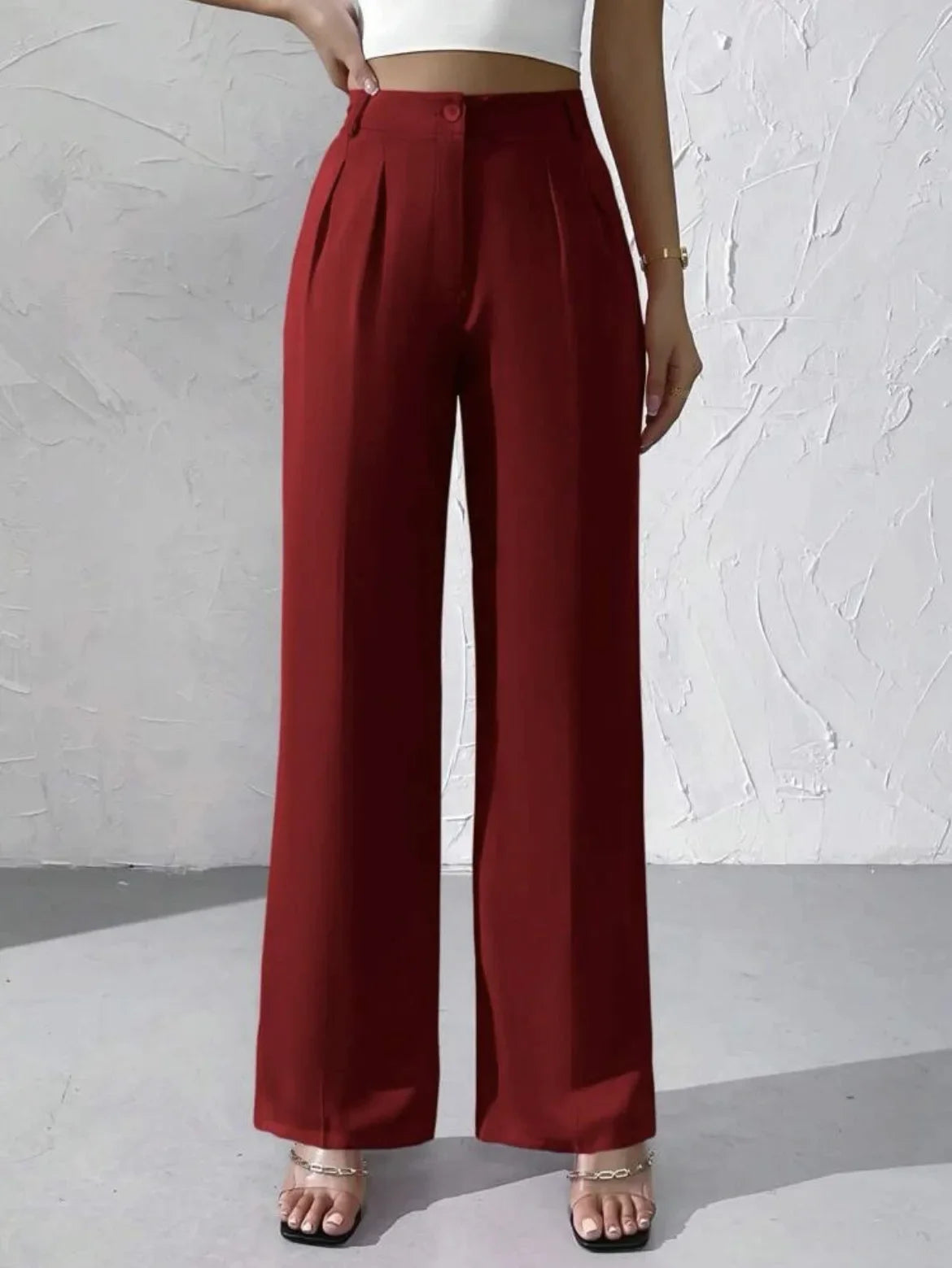 Elegant Pure Color Draped Wide Leg Suit Pants for Women High Waist Long Trousers Fashionable Business Casual Loose Fit