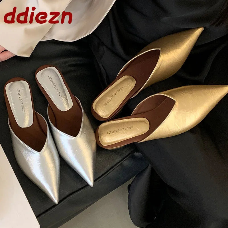 Summer Spring Luxury Flats Ladies Slippers Female Slides Sandals Shoes Fashion Pointed Toe Flats Slippers Shoes For Women Mules