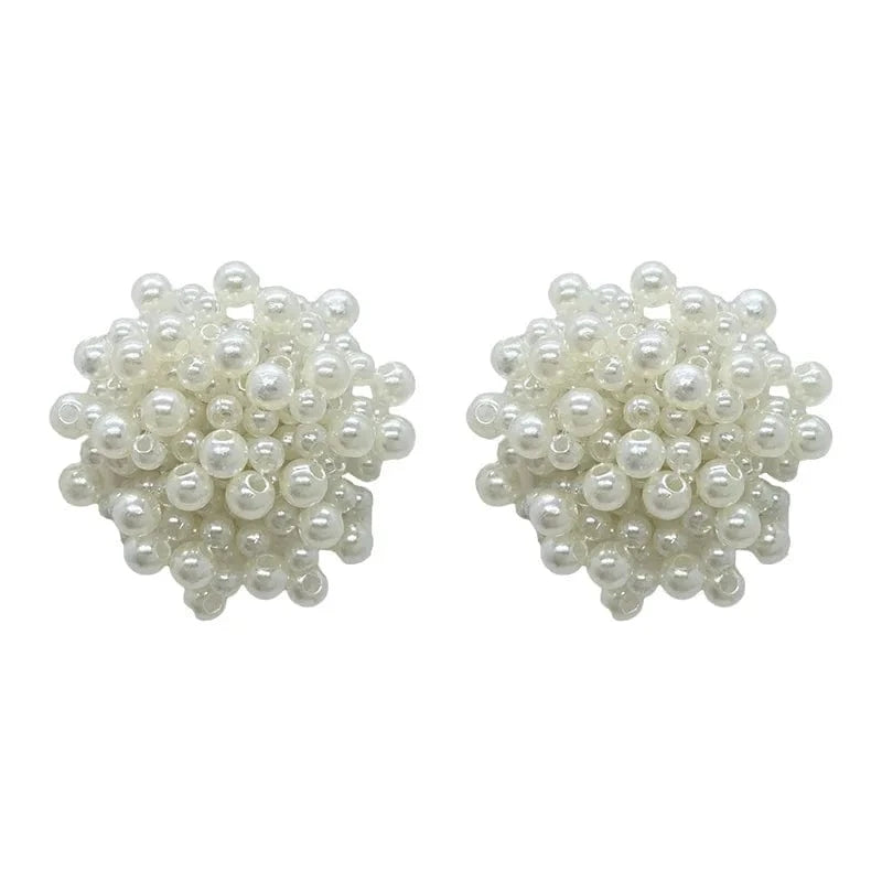 Exquisite Pearl Braided Flower Earrings for Women French Exaggerated Round Brincos Wedding Party Jewelry