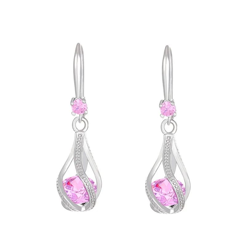Fine New 925 Sterling Silver Luxury Crystal Zircon Earrings Charms for Woman Cute Engagement Wedding Jewelry Gift