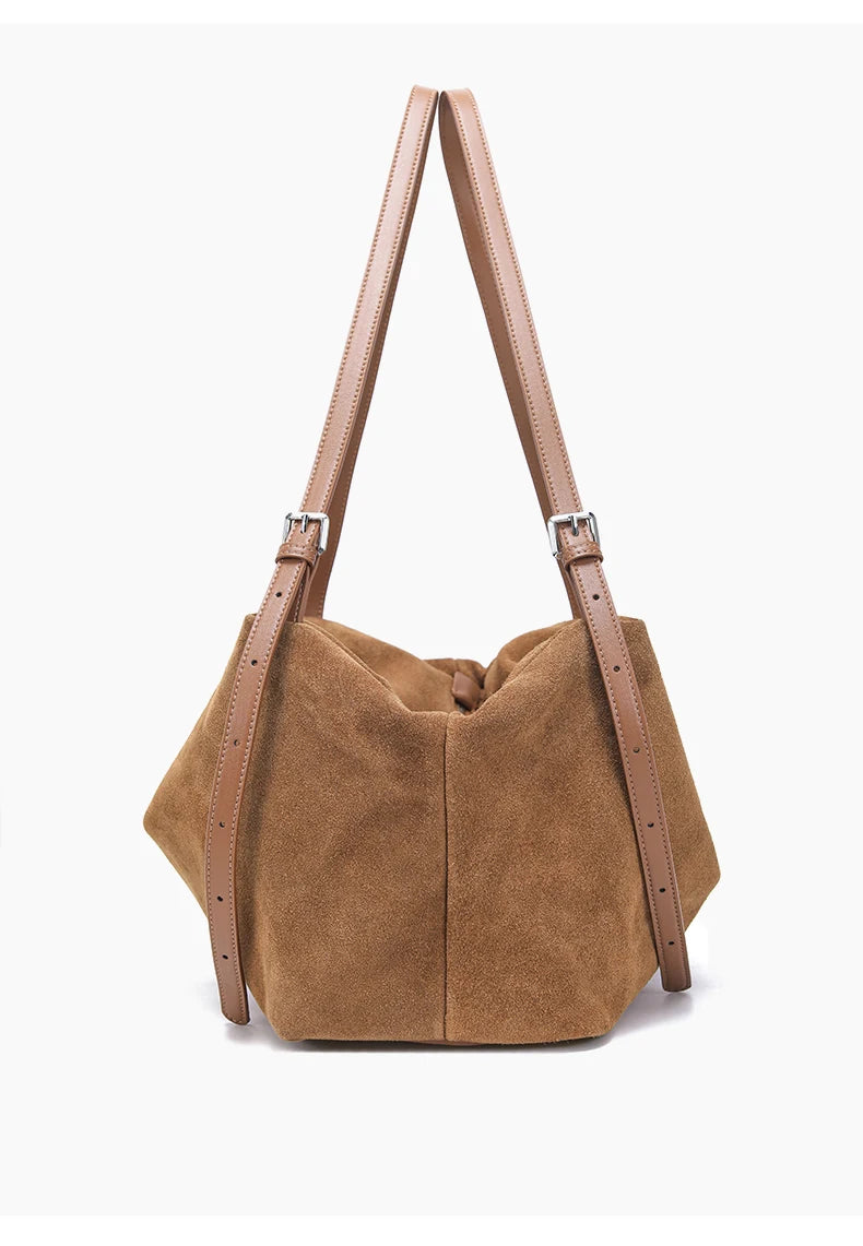 Women's Suede Genuine Leather Shoulder Bags Ladies Frosted Cowhide Crossbody Bag Female Design Luxury and Lazy Commuting Handbag