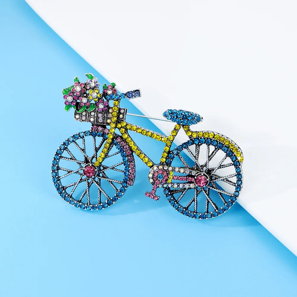 Wuli&baby Shining Bicycle Brooches For Women Unisex 2-color Beautiful Taking Flowers Bike Brooch Pins Gifts-6694