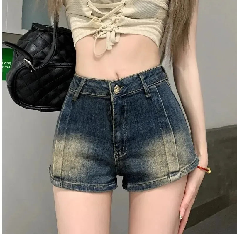 Retro Washed Denim Shorts Women Summer Hot Sale Of The Season New Straight Leg High Waist Slimming Versatile Hot Pants Casual Co
