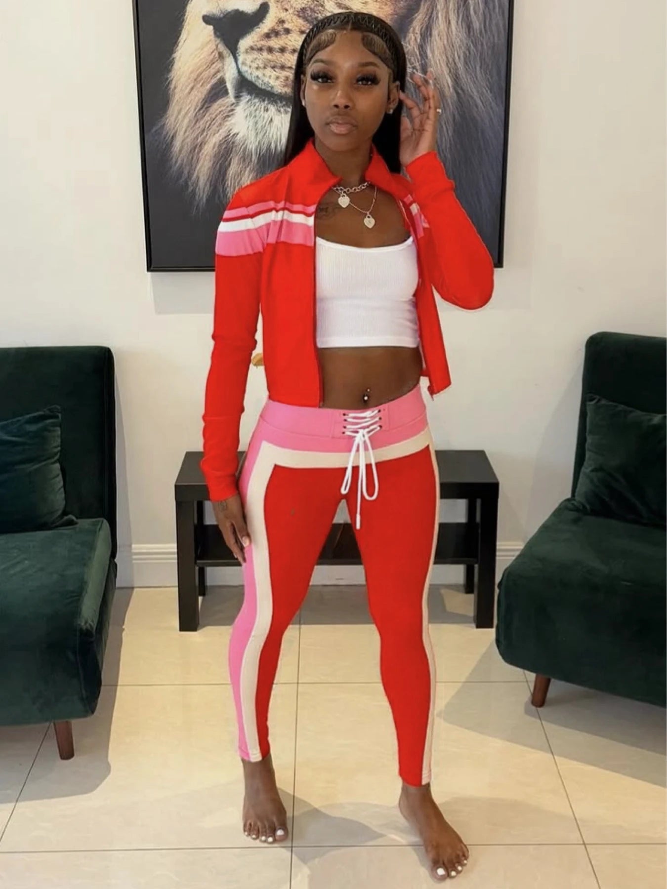 Weird Puss Patchwork Women 2Piece Set Tracksuit Sporty Long Sleeve Zip Crop Top+Shirring Leggings Matching Casual Skinny Outfits