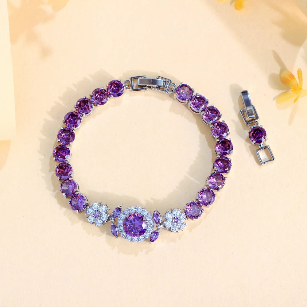 Pink Purple Flower Tennis Bracelet