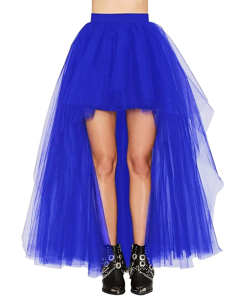 MisShow Hi-Lo Tulle Petticoat Women's Long Four Layer Puffy Skirt Fuchsia Tutu Skirts Adult Junpon Goth For Party Cocktail