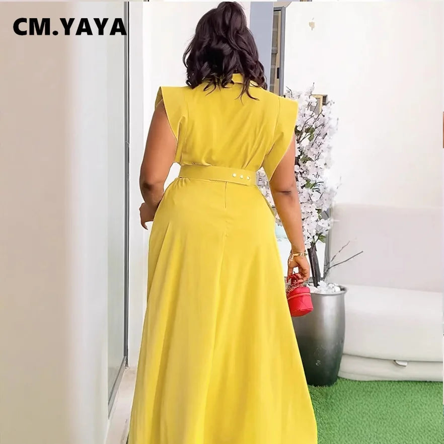 CM.YAYA Women's Set OL Sleeveless Shirt + Cargo Split Long Skirts Suit 2025 Summer Party Evening Street Two 2 Piece Set Outfits