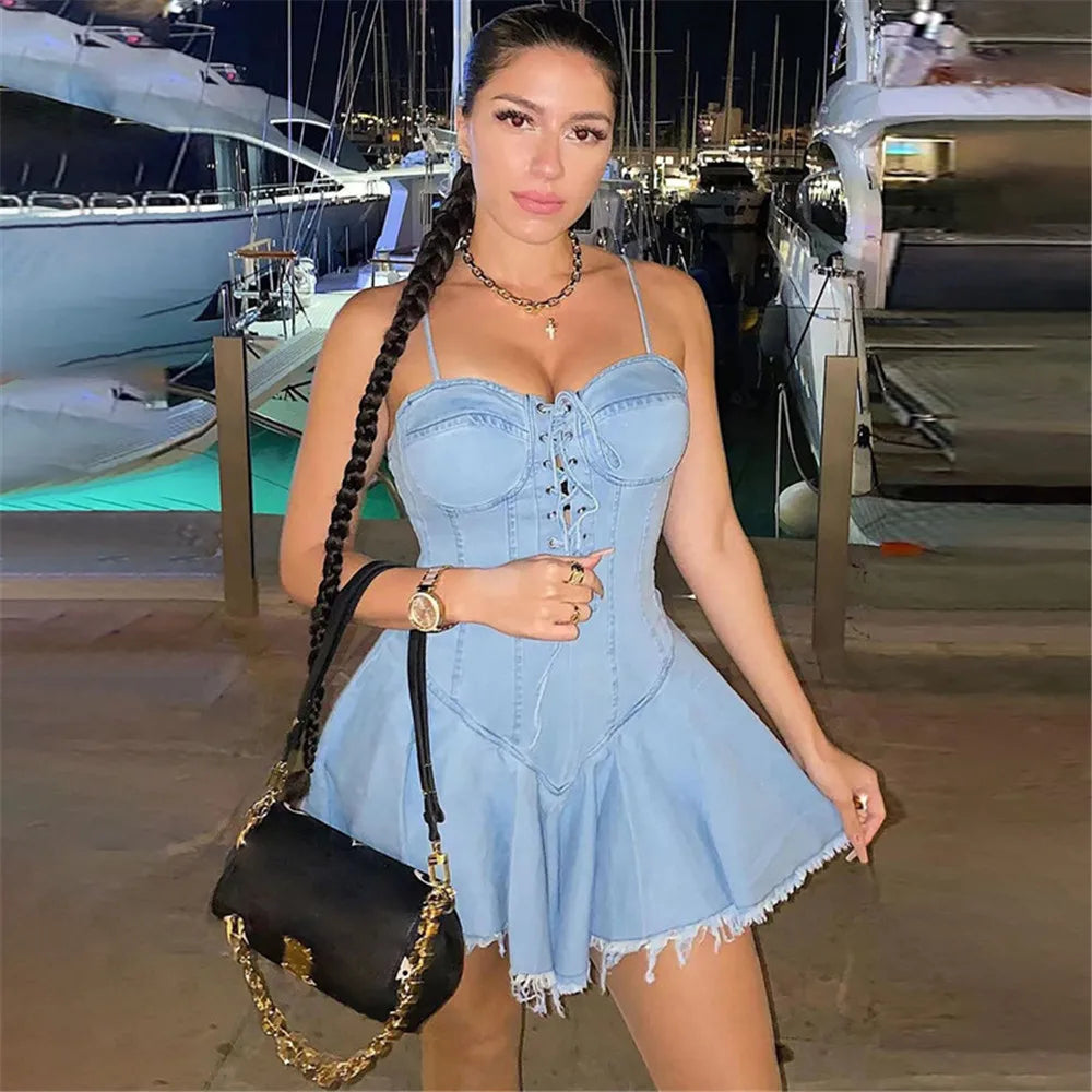 Wmstar Women's Dress Plus Size Xl-5xl Summer Clothing Striped Denim Streetwear Badage Mini Dresses 2022 Wholesale Dropshipping