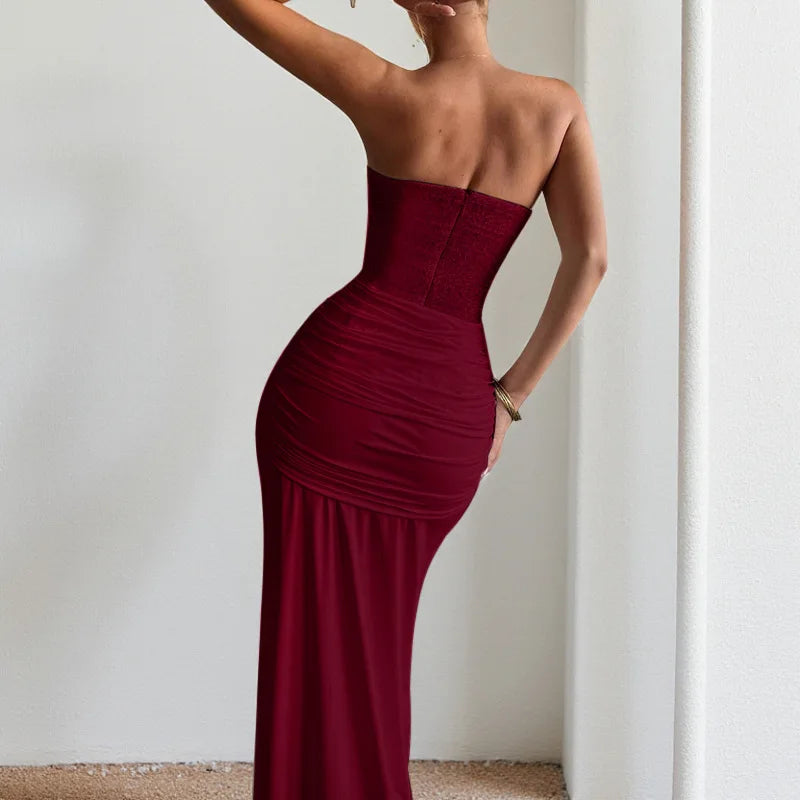 Summer Off Shoulder Ladies Long Dress Cocktail Party Backless Slim Women's Dresses White Sequined Strapless Tight Evening Dress