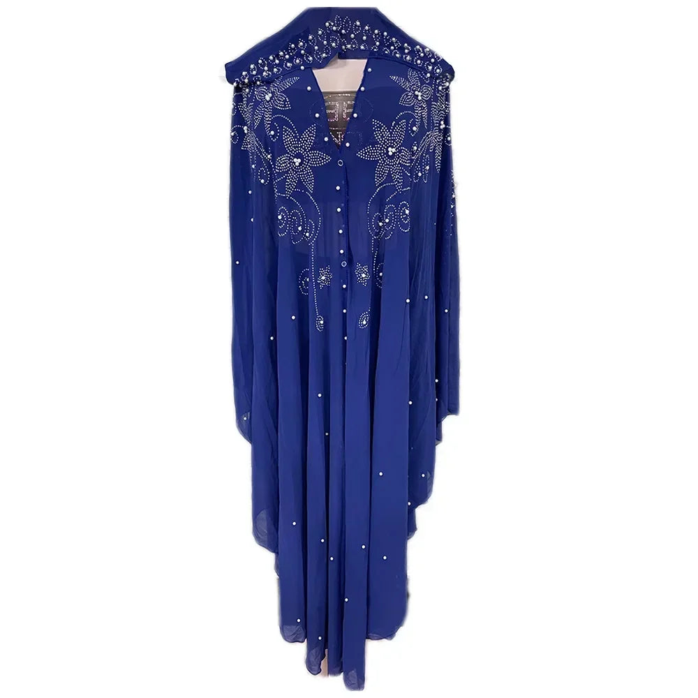 New Style Embroidered Beaded Diamond Stitching Muslim Dress African Large Size Women's Clothing Hooded Long Gown