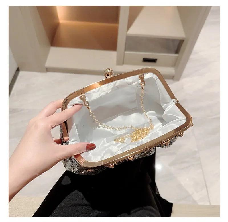 Dark Blue Clutch Bag Women Bling Sequin Purses and Handbag Diamonds Women's Wallet Chain Shoulder Female Party Clutch Z246