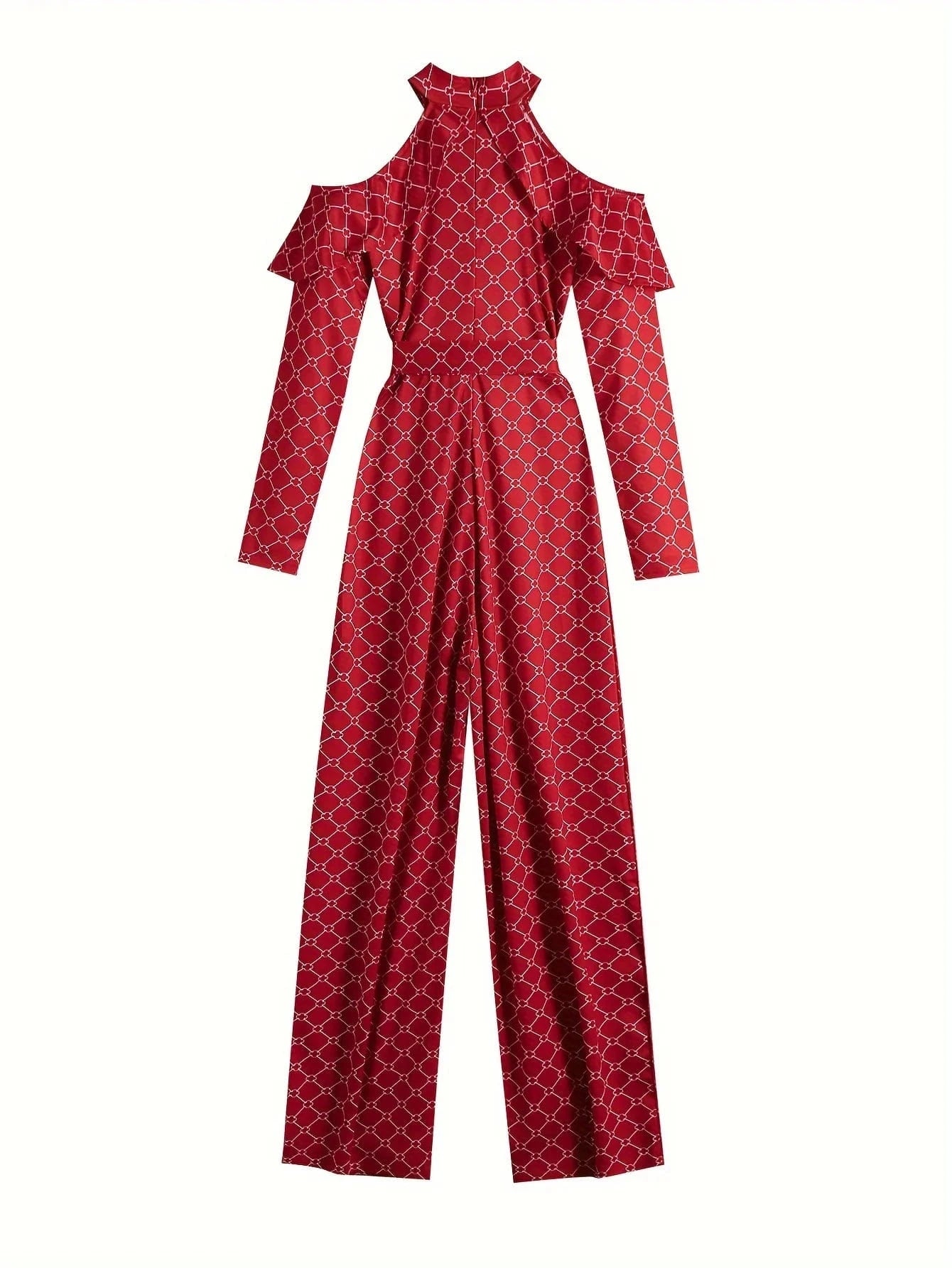 Plaid Print Rompers Womens Jumpsuit Off Shoulder Ruffles Long Sleeve Bandage Overall Elegant Belted Plus Size Wide Leg Bodysuit
