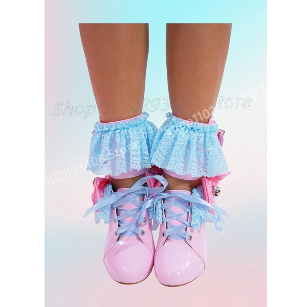 Mutilcolor Ankle Buckle Belts Lace Decor Pumps Butterfly Knot Bell Cosplay Sexy Stiletto High Heel Women Shoes 2025 Para Mujere