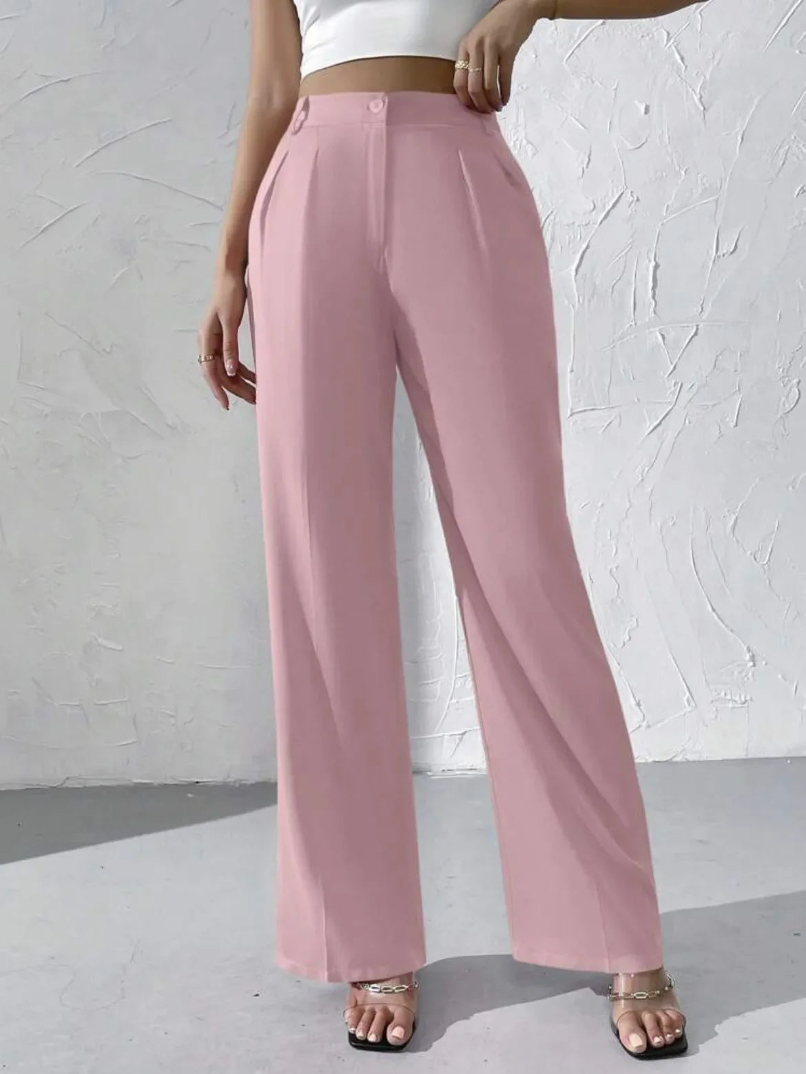 Elegant Pure Color Draped Wide Leg Suit Pants for Women High Waist Long Trousers Fashionable Business Casual Loose Fit