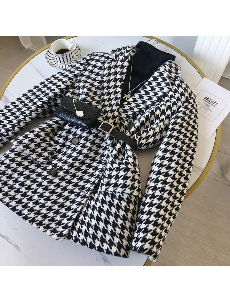 Thick Plaid Blazer Women Wool Coat 2025 New Spring And Autumn Suit Jacket Female Tide Ins Woolen Coat Blazer Femme Tops Outerwe