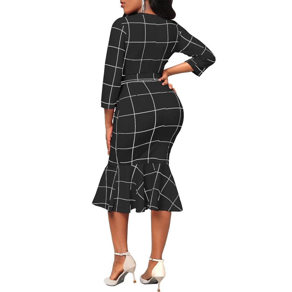 Sexy fashion solid color seven-quarter sleeve small V-neck women's dress SMR12189