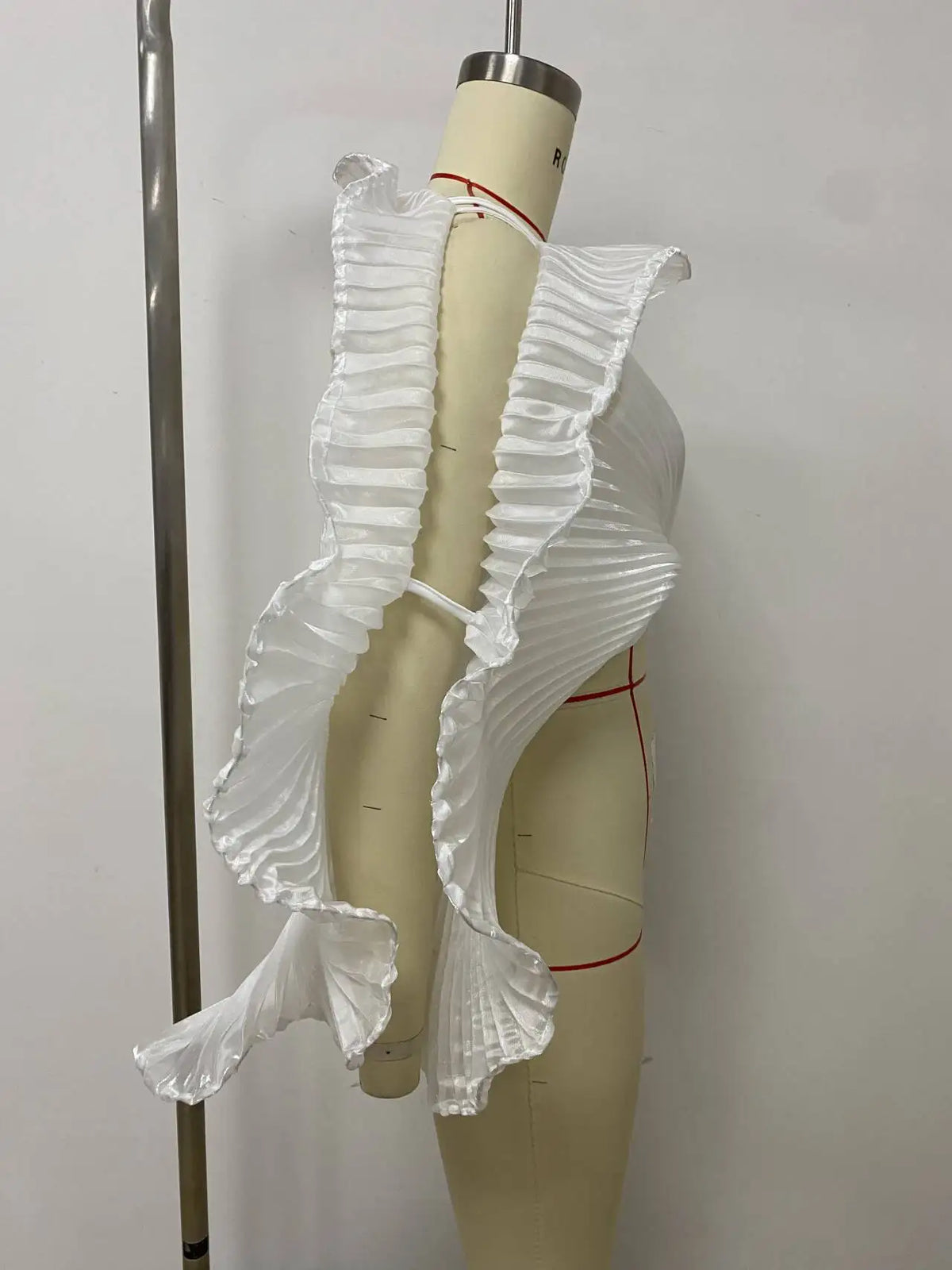Sheer Pleated Ruffle Long Sleeve Top