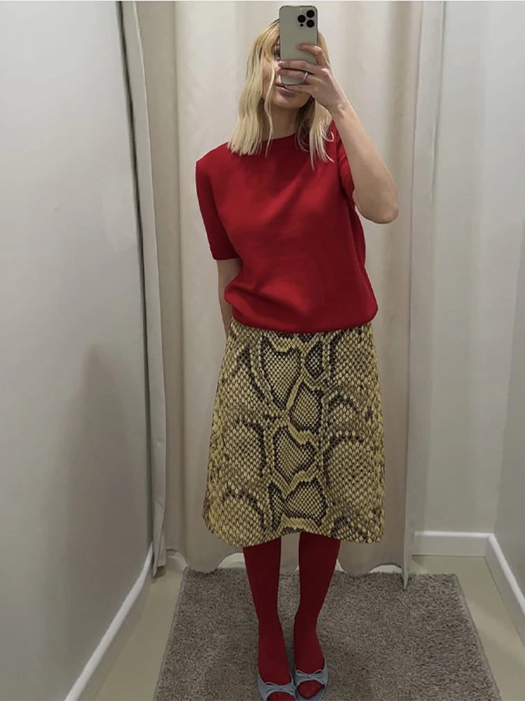 Fashion Ladies Half Skirt Snake Print High Waist Elastic Waist Loose Skirt Light Luxury Dress Versatile Summer Casual Skirts
