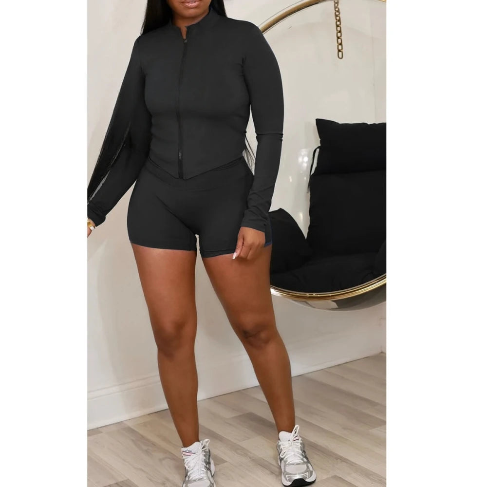 FAGADOER Fashion Sports Two Piece Outfits Woman Long Sleeve Zipper Jacket and High Waist Leggings Jogger Female Streetwear New