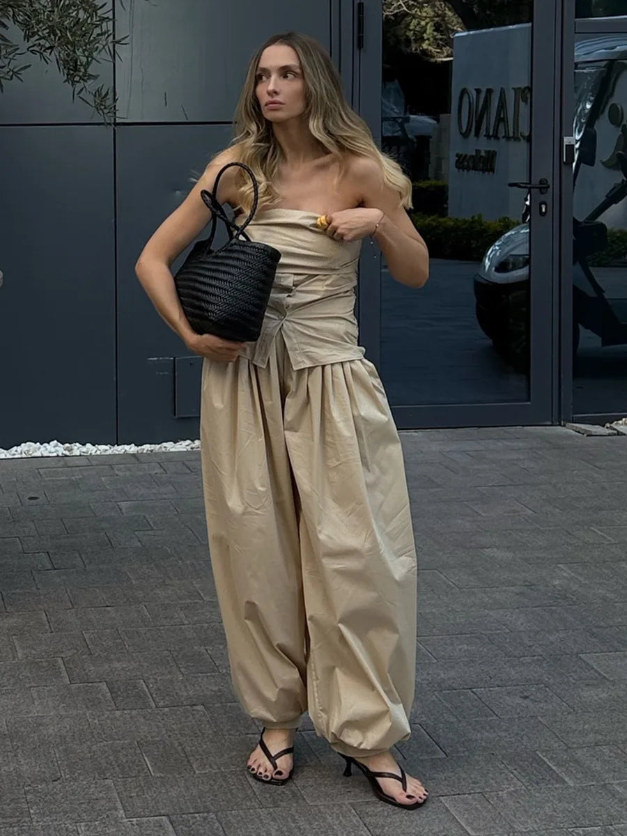 Bornladies Autumn Womens 100% Cotton Loose Lantern Style Wide Leg Pants Street Style Casual Lazy Pants Fashion Trousers