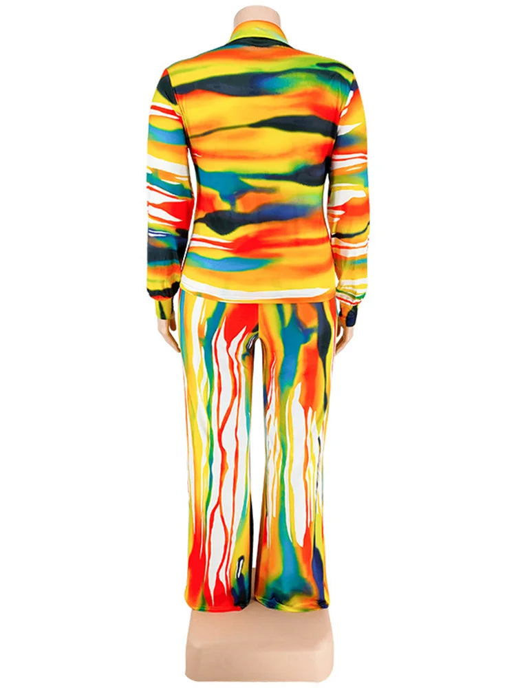 Wmstar Plus Size Two Piece Outfits Women Fall Clothing Tie Dye Top and Pants Leggings Matching Set Wholesale Dropshipping 2022