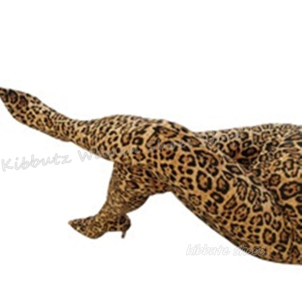 Leopard Pant Boots Over The Knee Luxury Leather Mixed Color Sexy Novelty Fashion Women Shoes Clothes Pointed Toe Thin Heel New