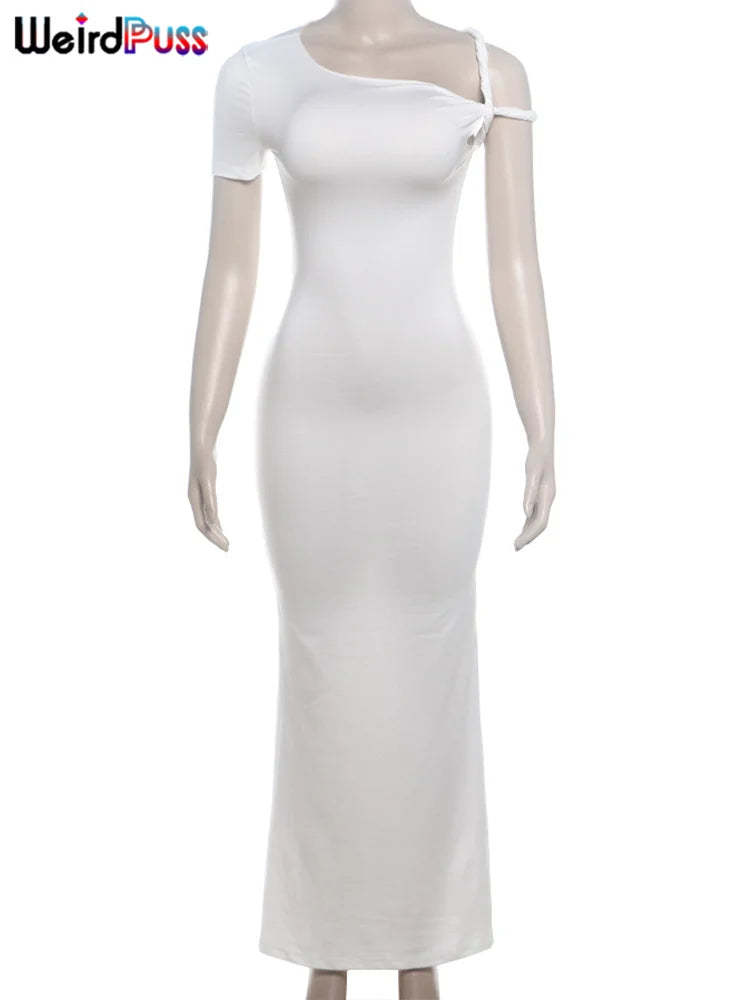 Weird Puss Bandage Dress Woman Summer Sexy Irregular Solid Sheath Chic Stretch Body-Shape Smooth Birthday Party Elegant Bodycon