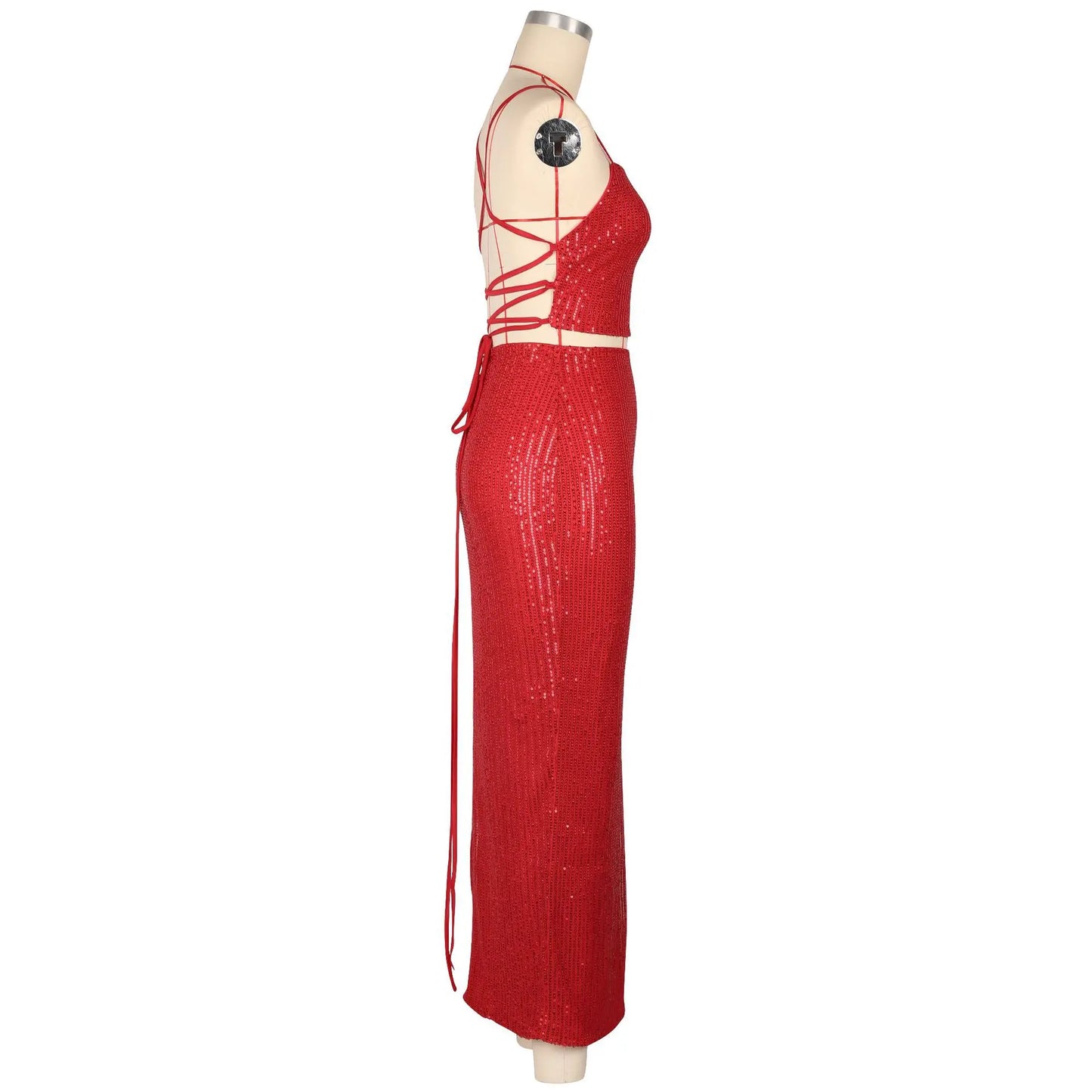 CM.YAYA Women Strapless Sleeveless Sequined Top + Long Skirt Suit 2025 Street Sexy Party Matching Two 2 Piece Dress Sets Outfit
