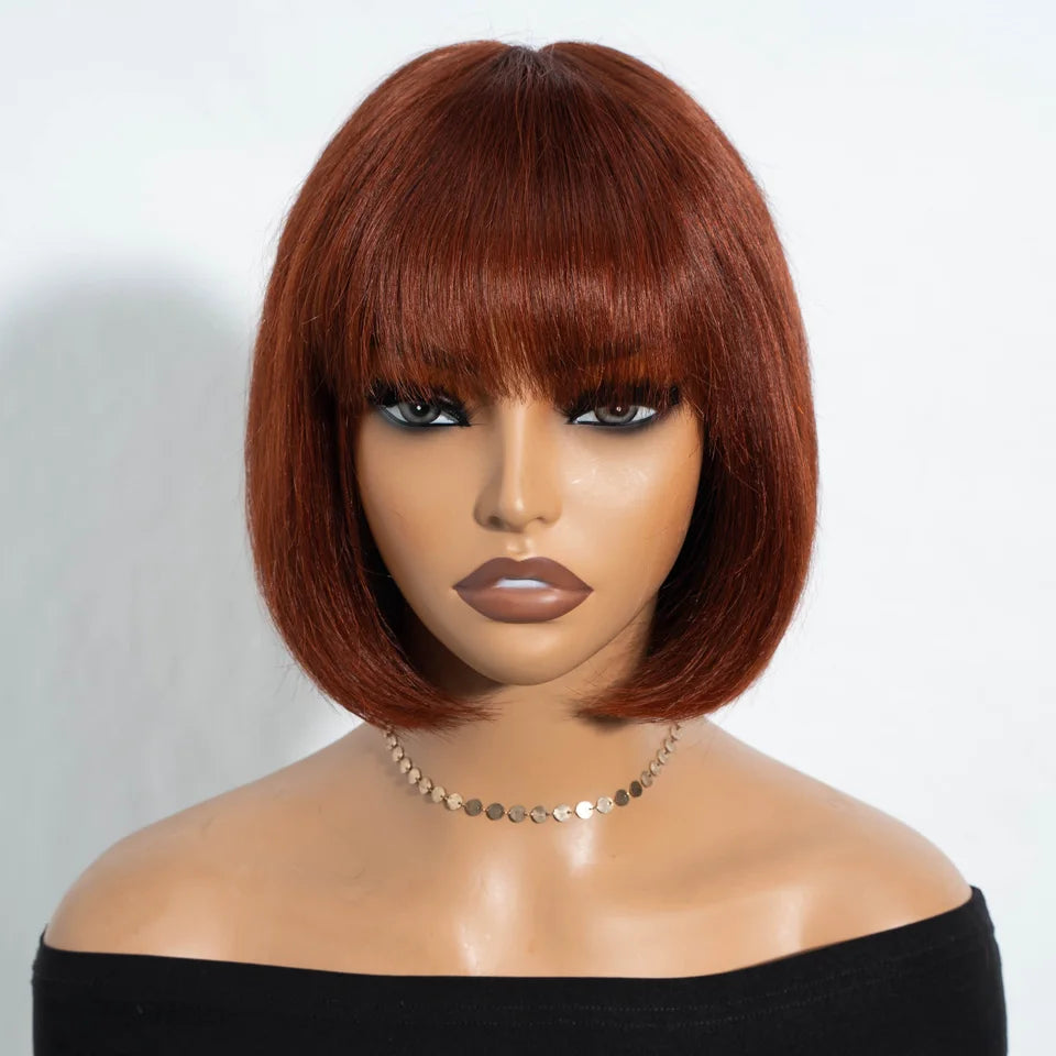 Straight Brazilian Human Hair Bob Wig With Bangs for Women