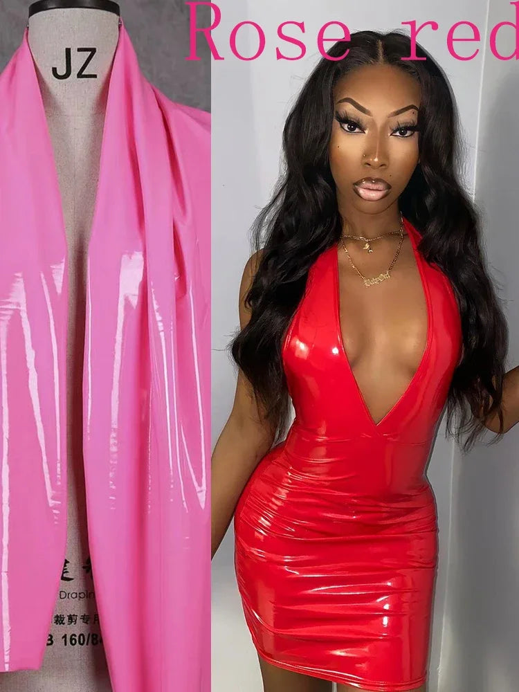 Sexy V Neck Patent Leather Dress Women Sleeveless Faux Latex Tank Dress Party Ladies Backless PVC Bodycon Dress Custom Clubwewar