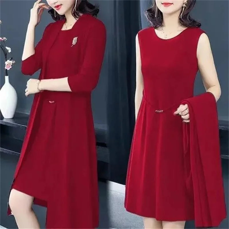 Single/Two-piece Suit Female Middle-Aged Elderly Temperament Mother Dress Suits New Autumn Windbreaker Coat Female Elegant Dress