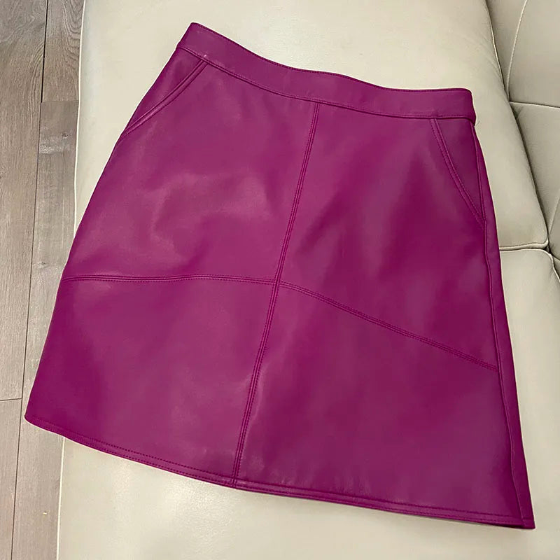 Woman Skirts Elegant 2025 New Fashion Korean Style Genuine Real Leather Skirts High Waist Mini Skirt Womens