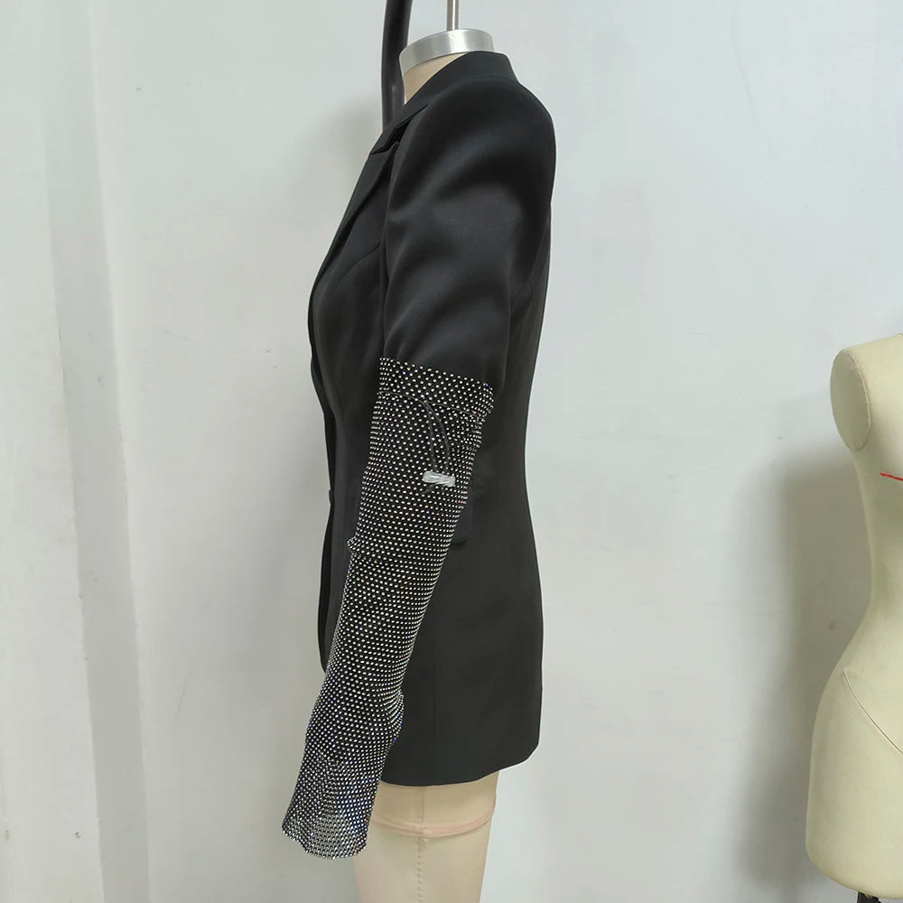 Women Horn-Shoulder Suit Deep V-Neck Slim Mini Skirt Cuff Splicing Single Breasted Sexy Dress Workplace High-Rise Commuter Wear