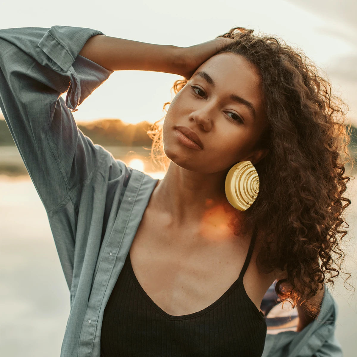 Fashion Jewelry Big Gold Color Round Geometric Earrings Dangle Drop Earrings For Women African Wedding Party Gifts