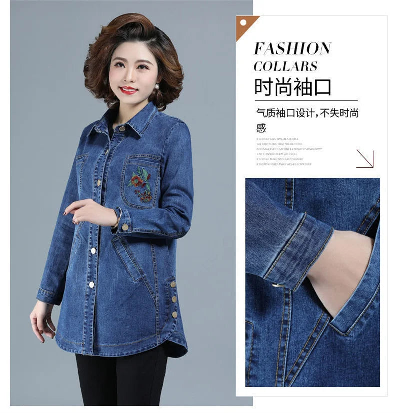 Denim Jacket Women's Spring And Autumn 2023New Korean Heavy Industry Embroidered Windbreaker Slim Mother Thin Denim Jacket