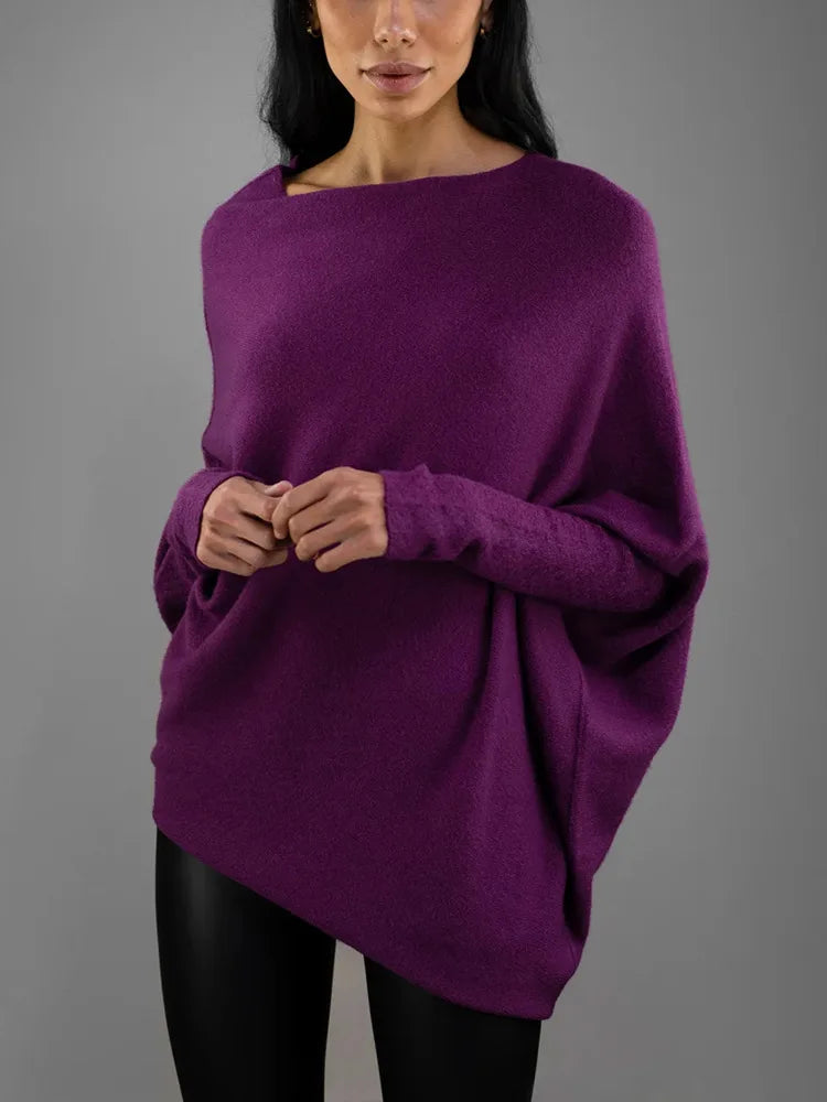 Women's Ribbed Knit Jumper Set Casual Bat Sleeve round Neck Simple Versatile Autumn Winter Knitwear 2024 New Headwear Included