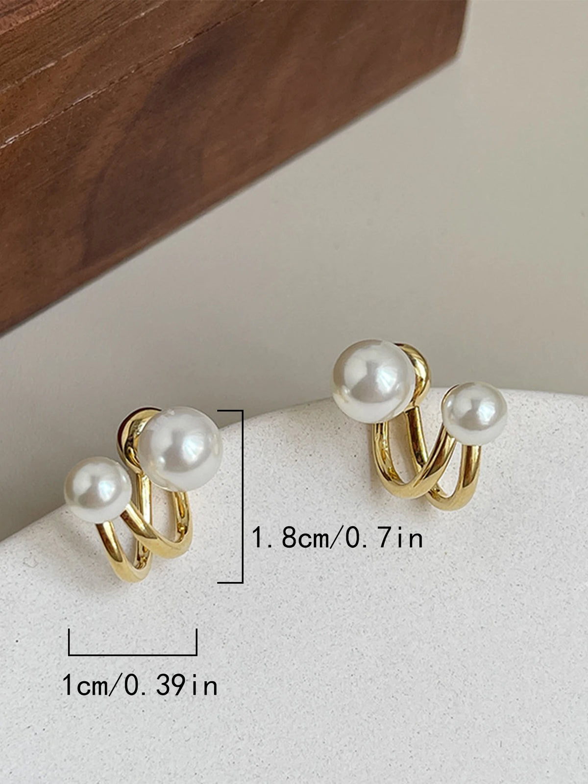 Gold Tone Pearl Geometric Stud Earrings