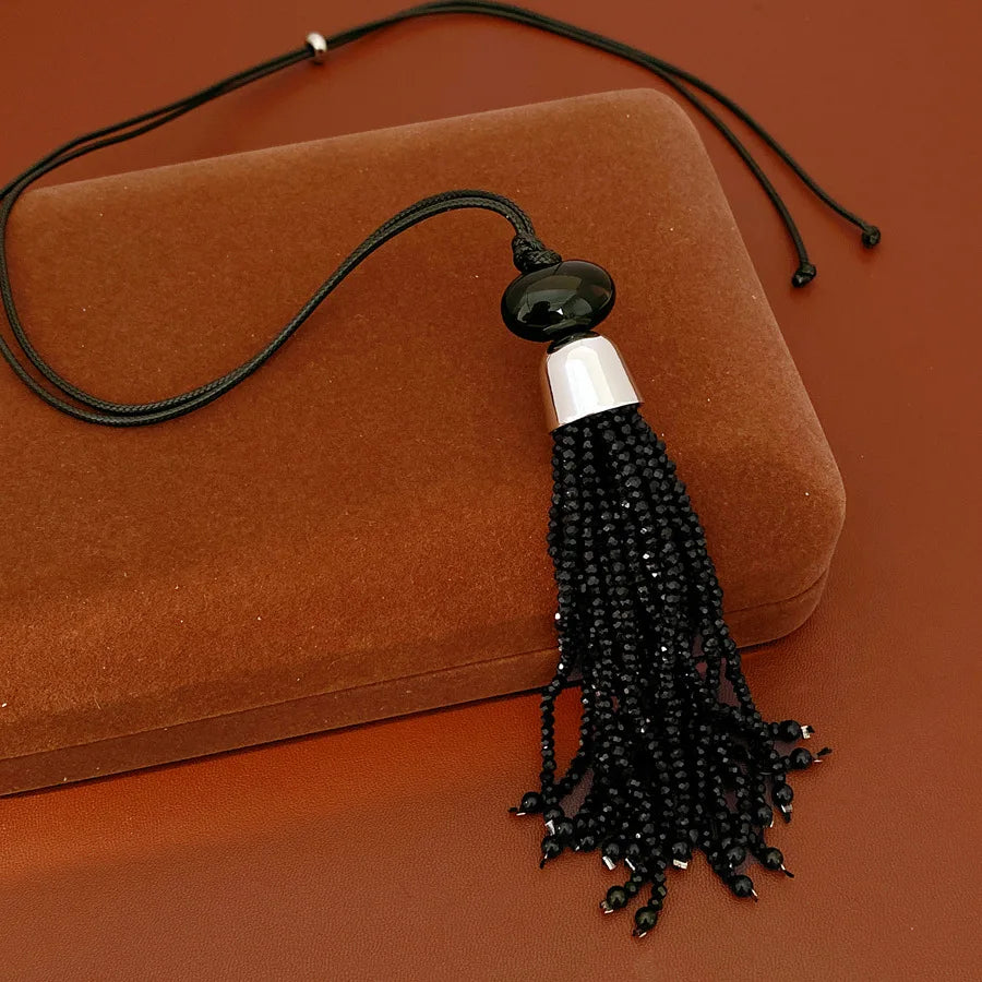 Glass Beaded Tassel Pendant Necklace