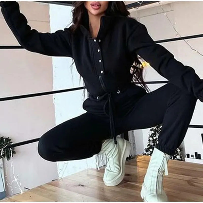 Casual Stand Collar Long Sleeve Jumpsuit for Women
